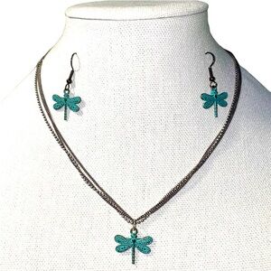 Dragon Fly Necklace And Earrings Set